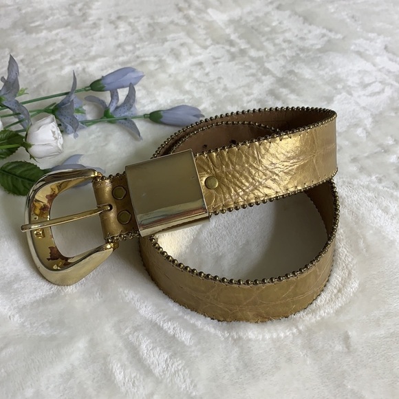 B.B. SIMON Gold Leather Studded Statement Glam Belt, M - Picture 2 of 16